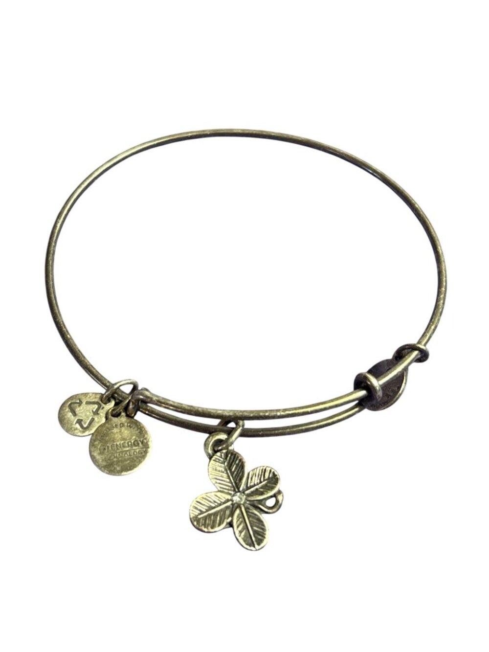 Alex and Ani Lucky Clover Charm Bangle Bracelet Silvertone Clear Rhinestone